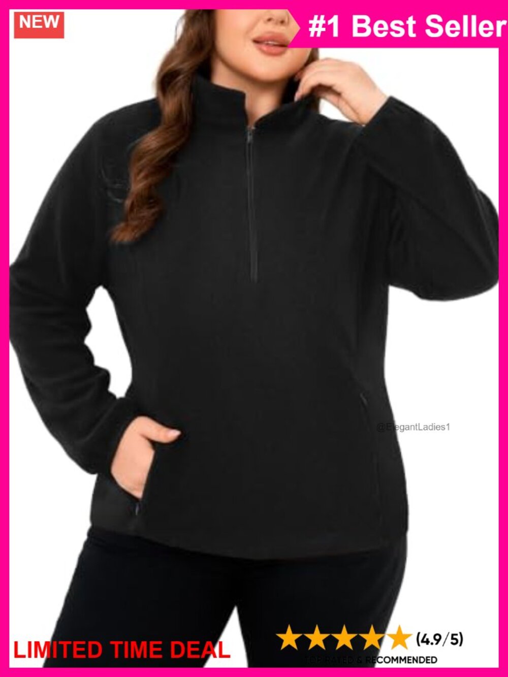 Plus Size Quarter Zip Fleece Pullover Stand Collar Fuzzy Fall Jacket